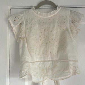 Anthropologie Cream Open Back Cropped Blouse